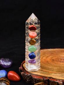 Natural Crystal Obelisk Pyramid Seven Chakra Healing Stone Crafts, Home Decor Gift - White Crystal Seven Chakra Pillar - View 12