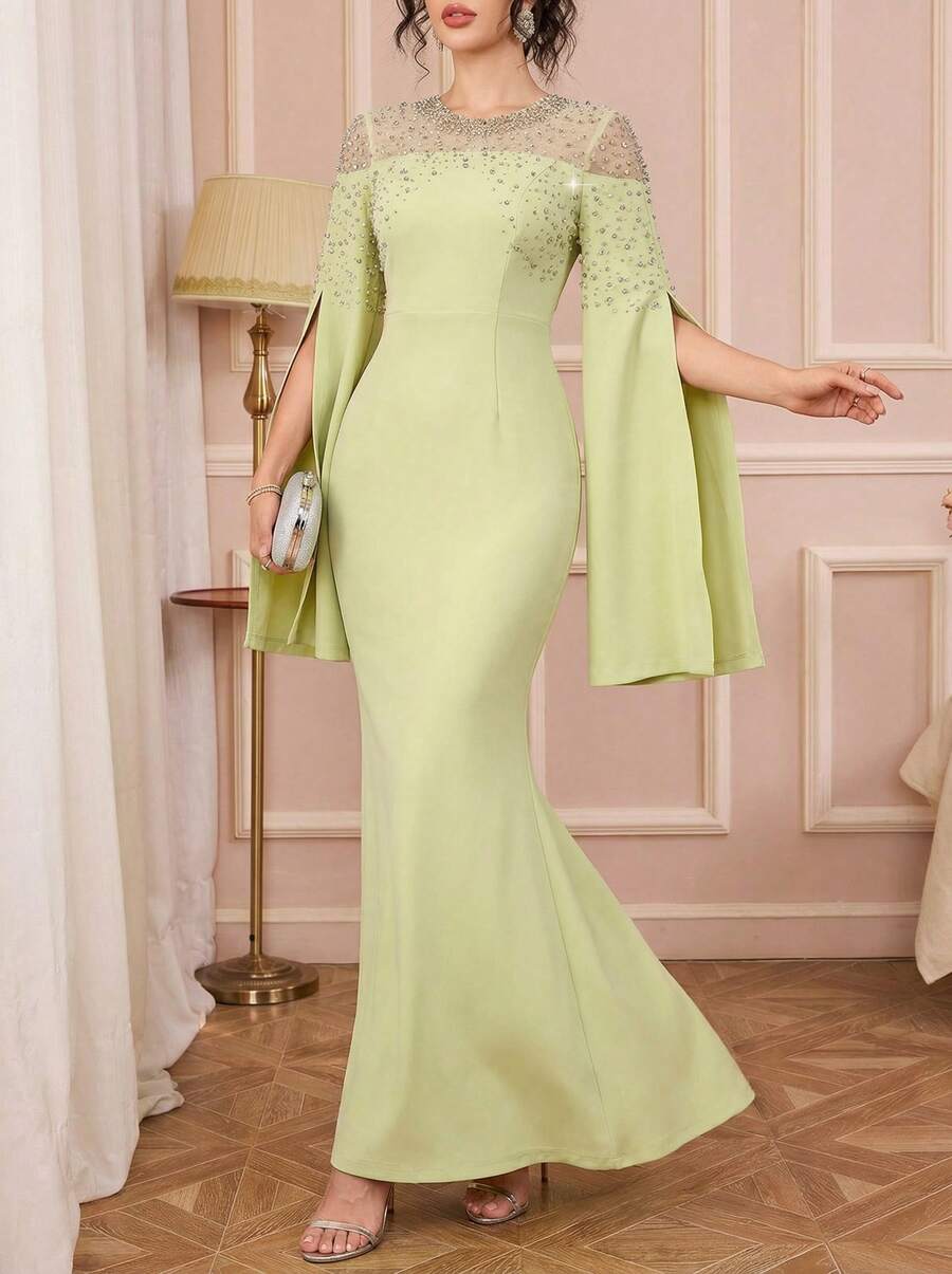 Solessence Women's Elegant Beaded Extra Long Sleeve Arabic Style Dress