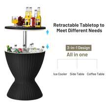 COSTWAY Outdoor Ice Cooler, 8 Gallon Cool Bar Table, Weather Resistant Ice Bucket W/Height Adjustable Tabletop, Imitated Rattan Style, 3-In-1 Cocktail Table For Party, Barbecue, Picnic, Black - Black - View 6