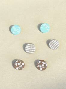 3对叶子印花浅蓝色陶瓷质感个性化圆形亚克力耳环，适合女孩佩戴 - 彩色 - 查看 6