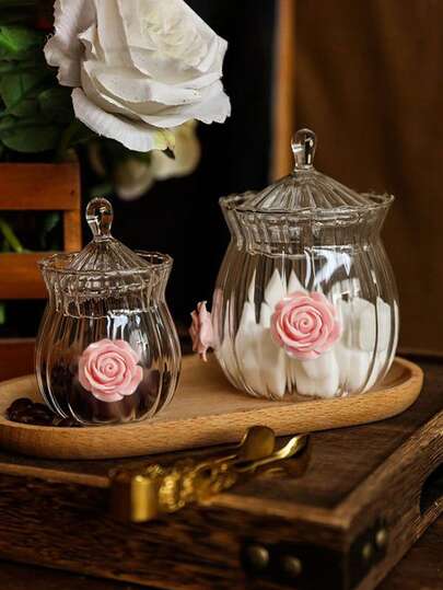 1 pieza Tarro de vidrio vintage con diseño de flores estrujadas, estilo europeo para almacenar alimentos, frutas secas, dulces, contenedor para café y aperitivos del hogar