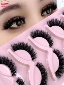 5 Pairs Cat Eye 3D Faux Mink Lashes Winged Natural Wispy Voluminous Soft Elongated False Eyelashes - Black - View 1