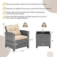 3PCS Patio Rattan Furniture Bistro Set Cushioned Sofas Side Table Armrest Beige - 米色 - 查看 7