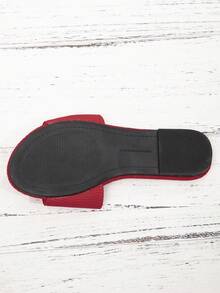 女士时尚平底凉鞋，春夏沙滩防滑可爱拖鞋，条纹平底凉鞋，优雅欧美风一脚蹬凉鞋 - 紅色 - 查看 6