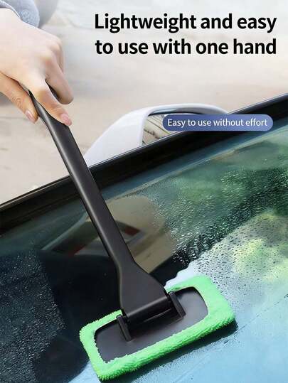 Car Window Cleaning Brush, 180° Rotatable Long Handle Windshield Cleaner With Washable Microfiber Cloth, Anti-Fog Car Glass Wiper Tool For Car & Home Use,Effectively Removes Fog And Moisture