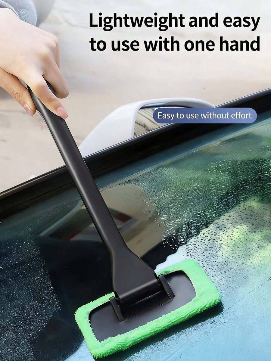 Car Window Cleaning Brush, 180° Rotatable Long Handle Windshield Cleaner With Washable Microfiber Cloth, Anti-Fog Car Glass Wiper Tool For Car & Home Use,Effectively Removes Fog And Moisture