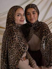 1pc Women's Bohemian Style Leopard Print VELA Hijab, Autumn/Winter Street Fashion Couples Scarf, Suitable Daily Wear - 咖啡棕 - 查看 2