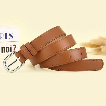 Thắt lưng da PU mỏng dành cho nữ, khóa ghim bạc đơn giản, thắt lưng đa năng phù hợp với váy và quần, nhiều màu sắc để lựa chọn.