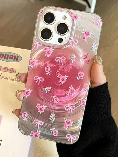 1 Peça Capa de Telefone com Laço de Rosa Rosa para iPhone17 16promax 16 15 14 13 12 11 16Plus 17Promax 15Pro, Capa Estética à Prova de Choques