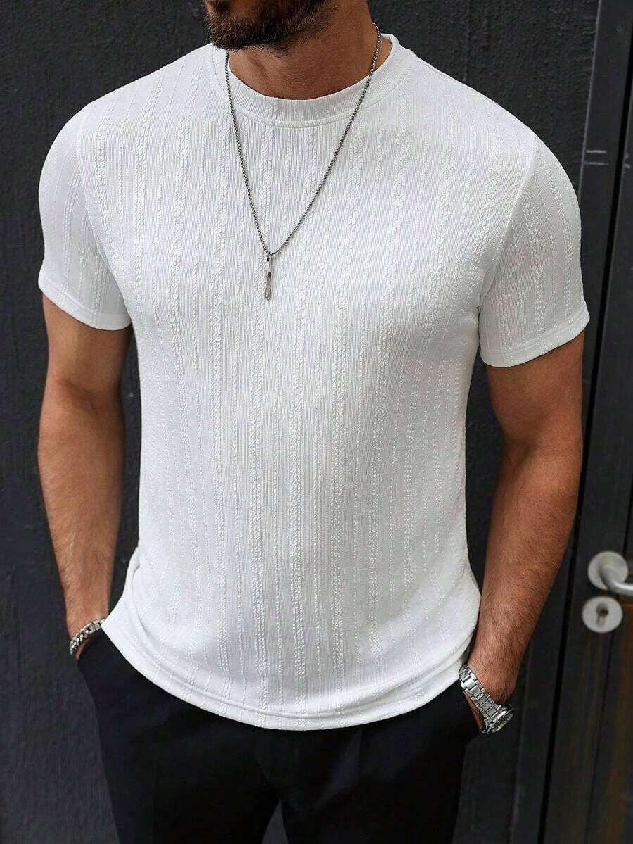 Manfinity Homme Men's Casual And Versatile Solid Color Short Sleeve T-Shirt - 白色 2 - 查看 1