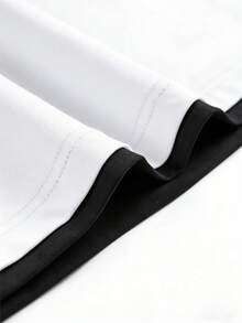 Áo thun ngắn tay nam mùa hè đa năng, in chữ, phối viền tương phản, phong cách đường phố. - trắng - Xem 5