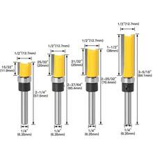 Broca enrutadora de ajuste al ras de hoja larga de vástago de 1/4 y 8mm con rodamiento para broca de patrón de plantilla de madera fresa de carburo de tungsteno T6TT - 6,35x12,7x38 - Ver 11