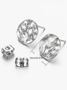 Un paquete que contiene 20 piezas de postes de pendientes de acero inoxidable 304, con diseño de tachuelas redondas en relieve con respaldos, adecuados para manualidades de joyería. - Multicolor - Ver 3
