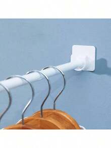 6pcs No-Drill Self-Adhesive Curtain Rod Holders, Suitable For Home & Bathroom Decor, Summer Bathroom Accessories - White - View 2
