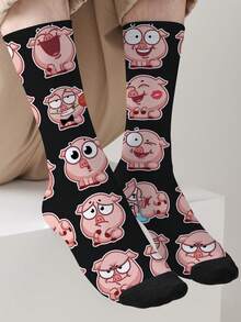 1 Pair Cartoon Animal 360 Printed Crew Socks, 360° All-Over Print Design, Cute And Fun Novelty Socks, All-Season Unisex Socks - Multicolor - View 3