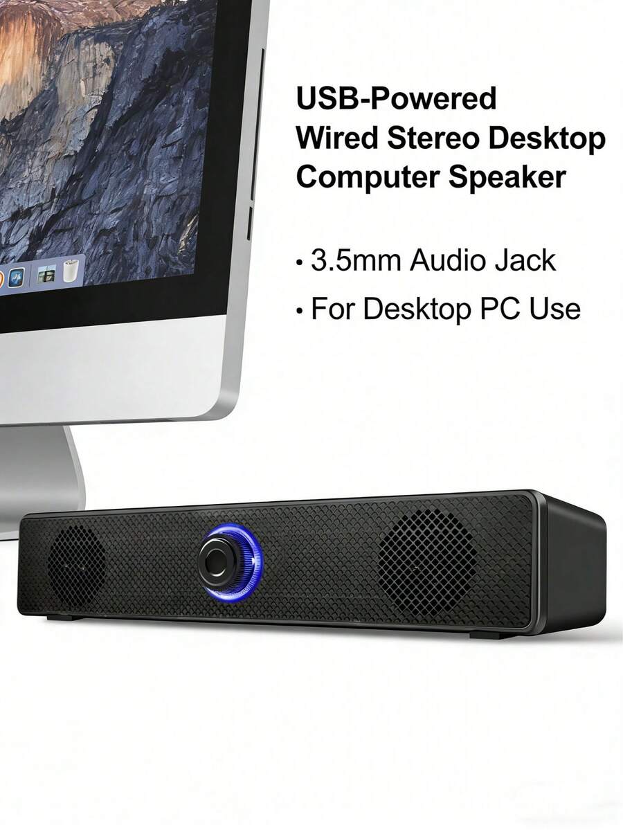 1pc Wired Computer Speaker, Desktop Home/Office Laptop Stereo Surround Sound Speaker With Subwoofer, Suitable For Home, Office, Gaming, Music - View 1