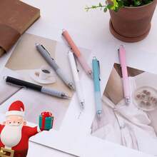 Bút bi mực đen 1mm, cán mềm, có thể thu vào, dùng cho cả nam và nữ, dùng trong văn phòng (kẹp bạc) - màu trơn - Xem 3