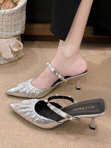 Women's Pointed Toe Pearl Pleated Elegant Pumps, Sexy For Party, Wedding, Fashion High Heels With Buckle - Silver - View 1