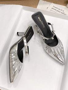 Women's Pointed Toe Pearl Pleated Elegant Pumps, Sexy For Party, Wedding, Fashion High Heels With Buckle - Silver - View 4