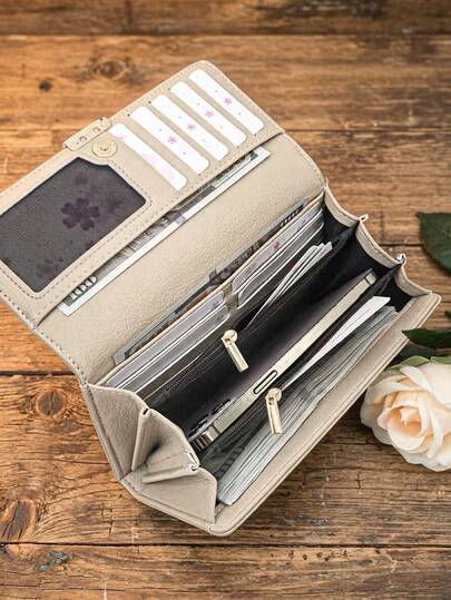 MINGYOU New Women's Long Wallet, Fashion Classic Buckle Flap Large Capacity Multi-Functional Wallet With Card Slots & Phone Compartment For Men Wallet Purse Wallet Men Wallet Leather Travel Essential Summer Festival Graduation Teacher Appreciation Gifts Birthday Gift Mother Gifts Mothers Day Gift
