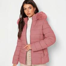 Shendy Vendy Women's Warm Polyester Jacket With Fur Collar - GARNET. - View 8