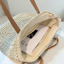 Large Capacity Straw Tote Bag / Handwoven Women's Handbag / Versatile Casual Beach Bag - White - View 3