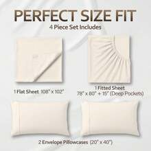 Beddora King Size Bed Sheet Set In Beige – 4 Piece Microfiber Sheets, Ultra-Soft, Deep Pocket, Wrinkle-Resistant, Easy Care, Adult - 米色 - 查看 4