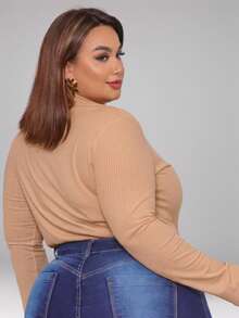 Cacharrel Women's Plus Size Blouse, High Neck, Long Sleeve, Warm Winter - 杏色 - 查看 5