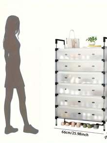 Organizador de Zapatos de  3,4,5,6,7 Niveles con Cajones Transparentes y Detalles Negros - Armario para Calzado Antipolvo, Duradero con Ruedas para Hogar, Dormitorio, Oficina o Cocina, Solución Versátil de Almacenamiento, Diseño Moderno y Construcción Rob - 7 NIVELES - Ver 2