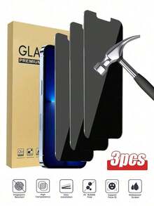 Privacy Anti-Spy Tempered Glass Screen Protector SDRDS 3pcs Tempered Glass Privacy Screen Protector Anti-Spy Anti-Fingerprint Waterproof Shockproof Compatible With IPhone 16/16 Pro/15/15 Pro Max/13/14 Pro Max17/8plus/11/12/Xr/X/XS/17/17 Air/17 Pro/17 Pro Max/17e Spring Easter Gift - Black - View 2