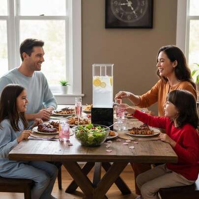 1个大容量立式饮料机 | 可视水位 + 防漏水龙头 + 出水顺畅 + 易于清洁 | 亚克力材质 | 方形简约饮料机 | 适用于家庭、餐厅、派对、露台、商业酒吧等场所 | 可盛装果汁、苏打水、冷萃咖啡、柠檬水等。实用时尚，提升聚会和日常饮用体验。
