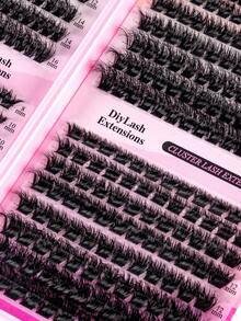 MEM 608/480D Curly Cluster False Eyelashes Set, Includes Beginner-Friendly False Eyelash Tutorial, Thick & Fluffy Segmented False Eyelashes, Comes With Glue, Sealant, Tweezers, Lash Brush, Extra-Volume Double-Eye False Lashes - Black - View 6