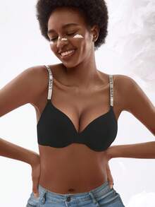 Áo ngực nâng ngực màu đen bóng dành cho nữ, thiết kế xếp ly nâng đỡ vòng một, thoáng khí và có phần lưng đẹp, lý tưởng để mặc hàng ngày. - màu đen - Xem 8