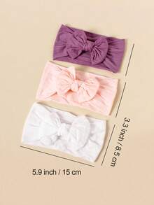 3条婴儿柔软透气尼龙蝴蝶结发带 - 彩色 - 查看 3