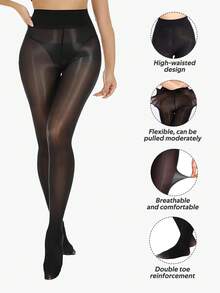 1 Pair Black Shimmer Tights For Women, Shiny Oil Pantyhose Stockings, Oil Bright Shaping Tight Ultra Shiny Sheer Tights High Waist - Multicolor - View 1