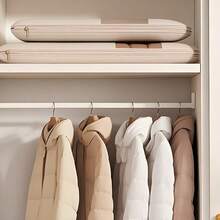 1pc Large Space Saving Durable Fabric Hanging Garment Bag Modern Beige Rectangular With Self-Compression Zipper For Dustproof Closet Organizer Clothes Storage Bag Winter Down Coats Wardrobe - Multicolor - View 3