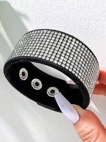 1 pieza Brazalete de estilo punk gótico mixto con diseño de broche abierto y detalle de cruz con strass - Multicolor - Ver 6