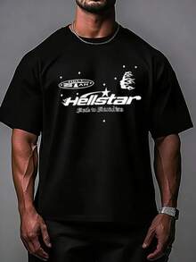 Hellstars Star Y2K Graphic T-Shirt,220g 100% Cotton,Round Neck Short Sleeve,Black Streetwear Essential For Summer Going Out,Unisex Style - màu đen - Xem 1