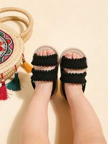 Newborn/Infant Girls' Summer Soft Bottom Retro Sandals, Infant Toddler Shoes, Nursery Shoes - Black - View 4