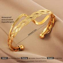 Brazalete de bangle con diseño retorcido chapado en oro de 18K, joyería de uso diario elegante y versátil para mujeres - pulsera - Ver 4