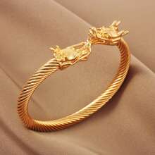 Vòng tay hình rồng hai đầu xoắn cổ điển, vòng tay thép titan hình rồng mạnh mẽ theo , trang sức may mắn. - vòng đeo tay - Xem 2