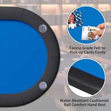 Mesa de póquer plegable para 8 jugadores, mesa de casino Texas Holdem de 72 pulgadas con barandillas acolchadas y portavasos, mesa de juego plegable portátil para el hogar o la sala de juegos. - Color: ribete negro + azul - Ver 6