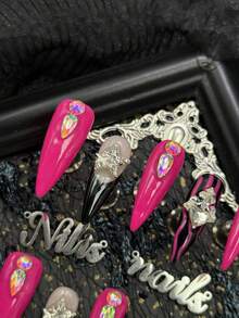 按压式假指甲 - 玫紅色 - 查看 6