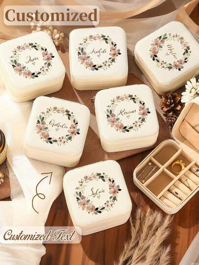 Personalized Name Jewelry Box, Customizable Classic Rectangle Fabric-Lined Travel Case With Zipper Closure And Cufflink Compartment, Multipurpose Bridesmaid Gift Box - No Electricity Needed, Jewelry Organization | Heart Detail Design | Fabriclined Interior, Jewelry Gift Box, Jewelry Boxes