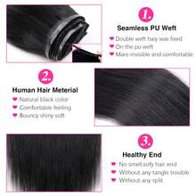 Clip In Hair Extensions Real Human Hair Natural Black Colored Human Hair Extensions Clip Ins 22 Inch Double Weft Straight Human Hair Clip In Extensions #1B 8Pcs 100g - Natural Black - View 2