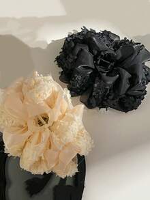 1件装女士时尚多层蝴蝶结大号夹子后脑勺圆盘发夹鲨鱼夹新款蕾丝花朵发爪头饰发饰 - 彩色 - 查看 2