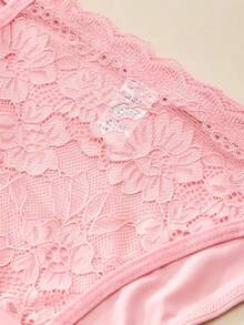 6-Piece Set Of Women's Underwear, Mid Waist Lace Women's Thong, Sexy Hollow Out, With Rhinestone Waist Belt, Women's T-Pants, Pure Cotton Crotch, Comfortable And Breathable, Sexy And Tempting - 6件裝 - 查看 5
