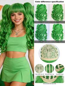 Tóc giả dài hai tông màu, kiểu ombre xanh nâu/toàn xanh, lọn tóc xoăn lớn, lý tưởng cho ngày lễ Thánh Patrick, Comic Con và trang phục hàng ngày. - Nhiều màu - Xem 2