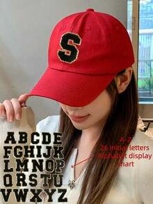 1pc Women/Men 26 Letter Baseball Cap, Washed Brimmed Hat, Suitable For Outdoor, Daily Wear, Sun Protection - Red - View 6