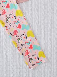 2件套女童休闲可爱卡通印花圆领长袖卫衣和裤子睡衣套装，阻燃，四季皆宜 - 彩色 - 查看 5